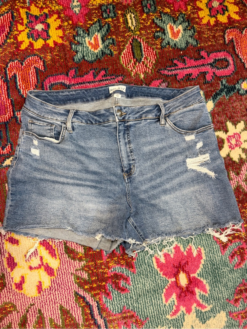 Ava & Viv Distressed High-Rise Jean Shorts
